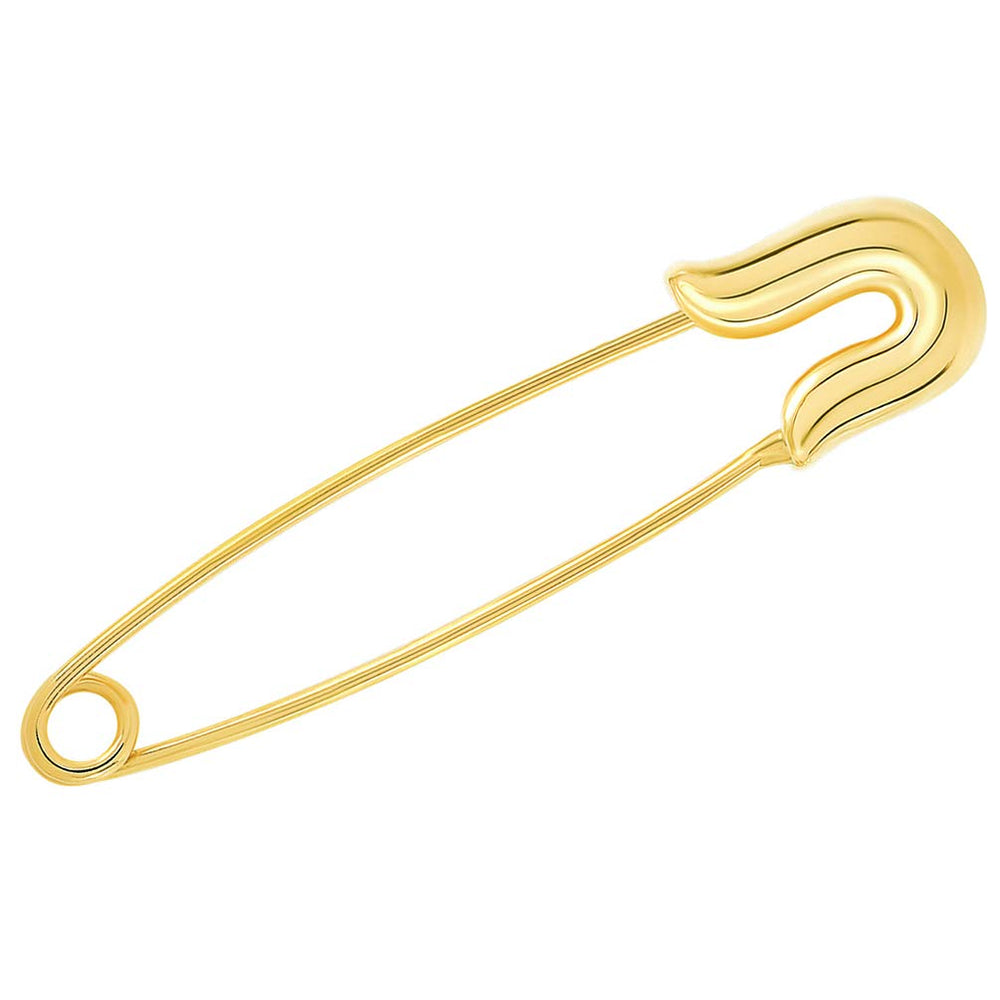 Jewelry America Solid 14K Yellow Gold Cubic Zirconia Elegant Classic Plain Safety Pin Brooch (1.20 inch)