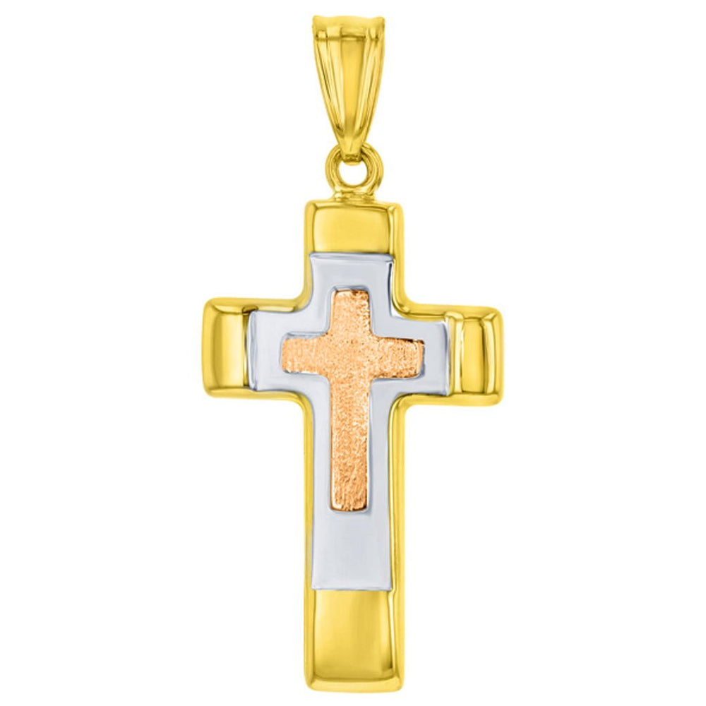 14k Yellow and Rose Gold Textured Latin Cross Pendant | Jewelry