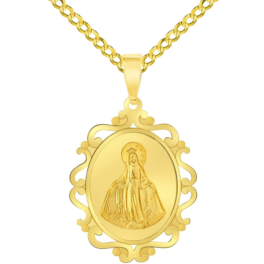 Round Open Ornate Miraculous Medal of Virgin Mary Pendant