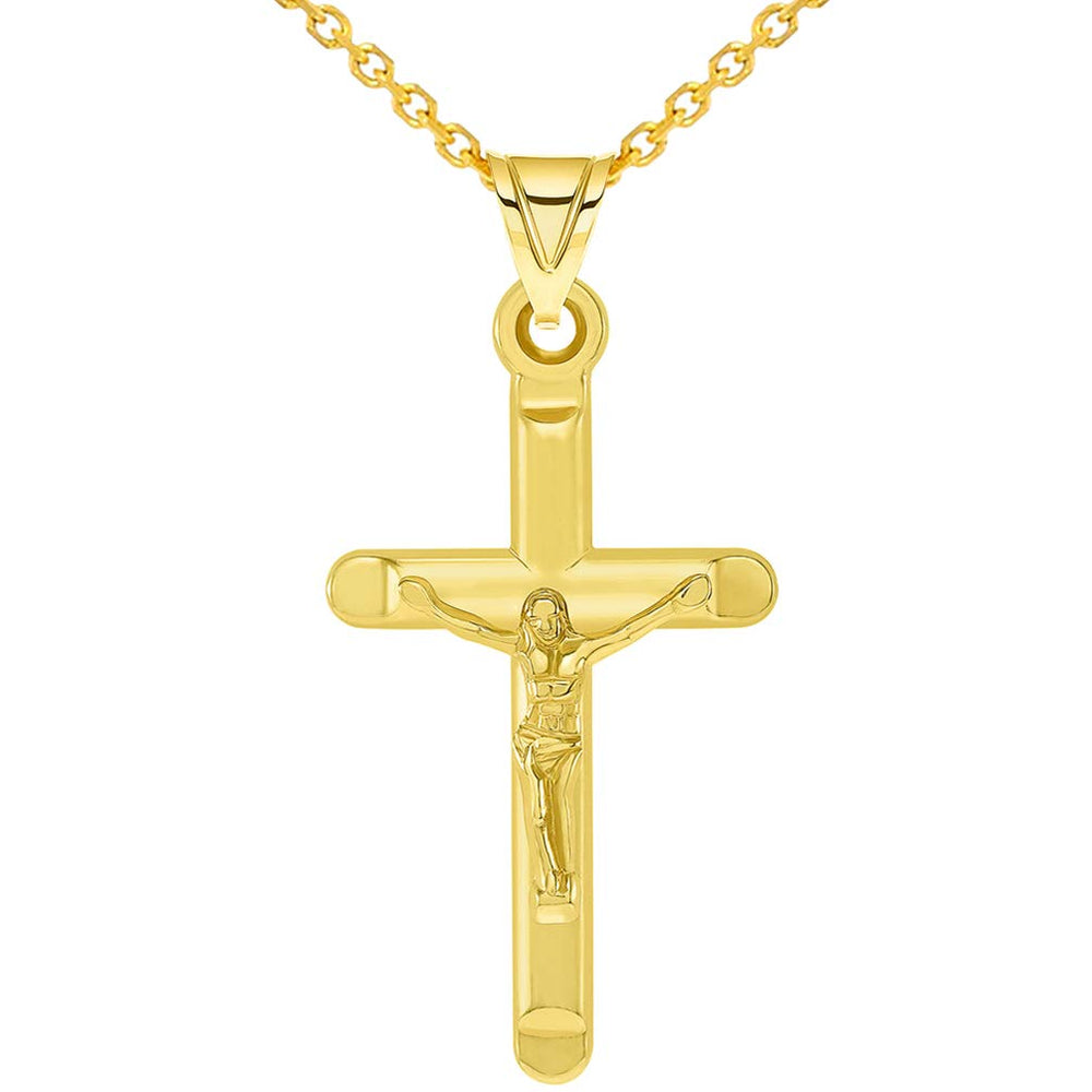 14k Gold Classic Latin Plain Cross Pendant with Necklaces