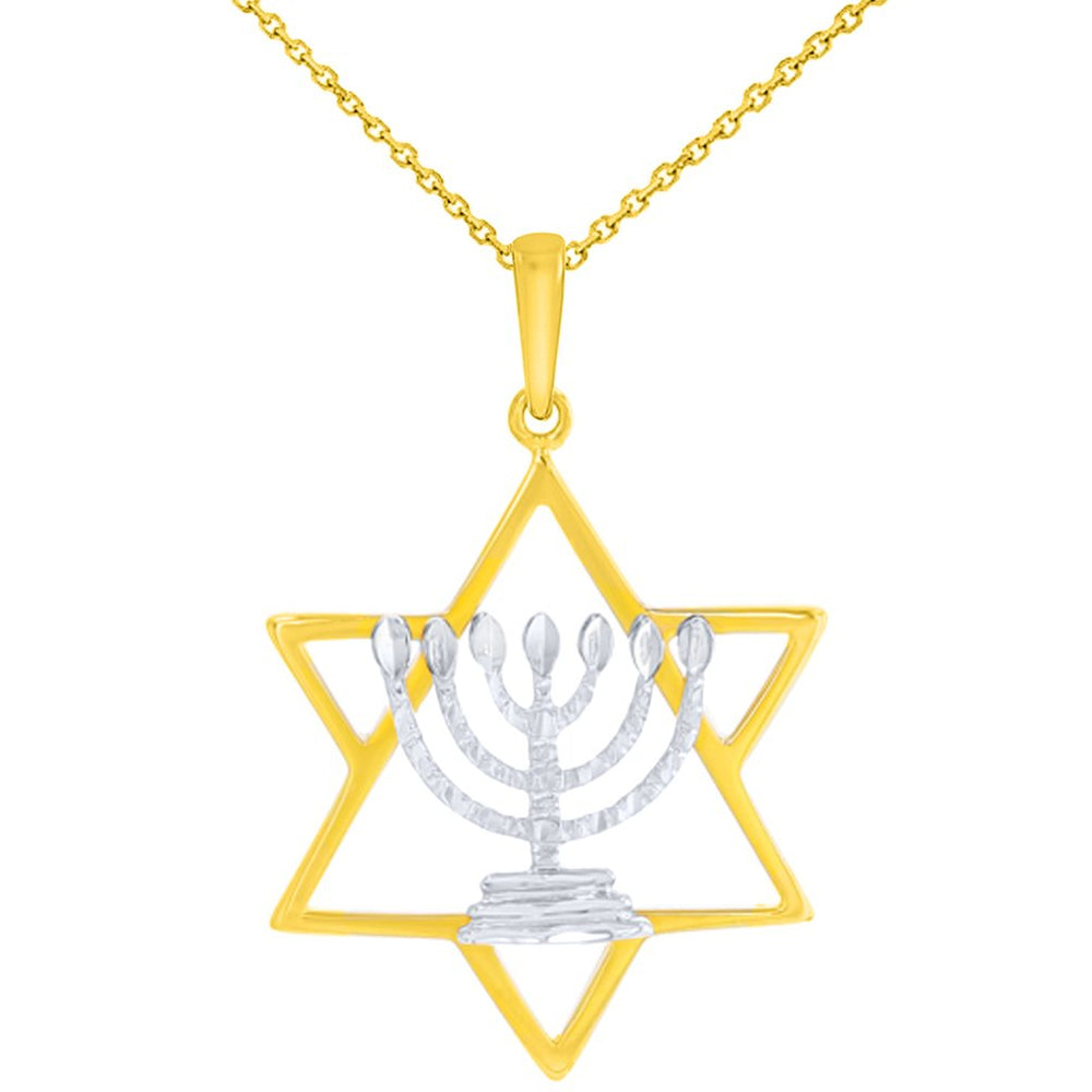 14k Two-Tone Gold 3D Filigree Jewish Star of David Medallion