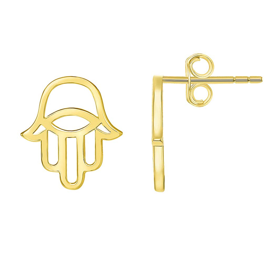 JewelryWeb - Solid 14k Yellow Gold Cubic Zirconia Hamsa Screw Back Earrings  - Hand of God Stud Earrings - Protection Earrings for Women Girls - Evil