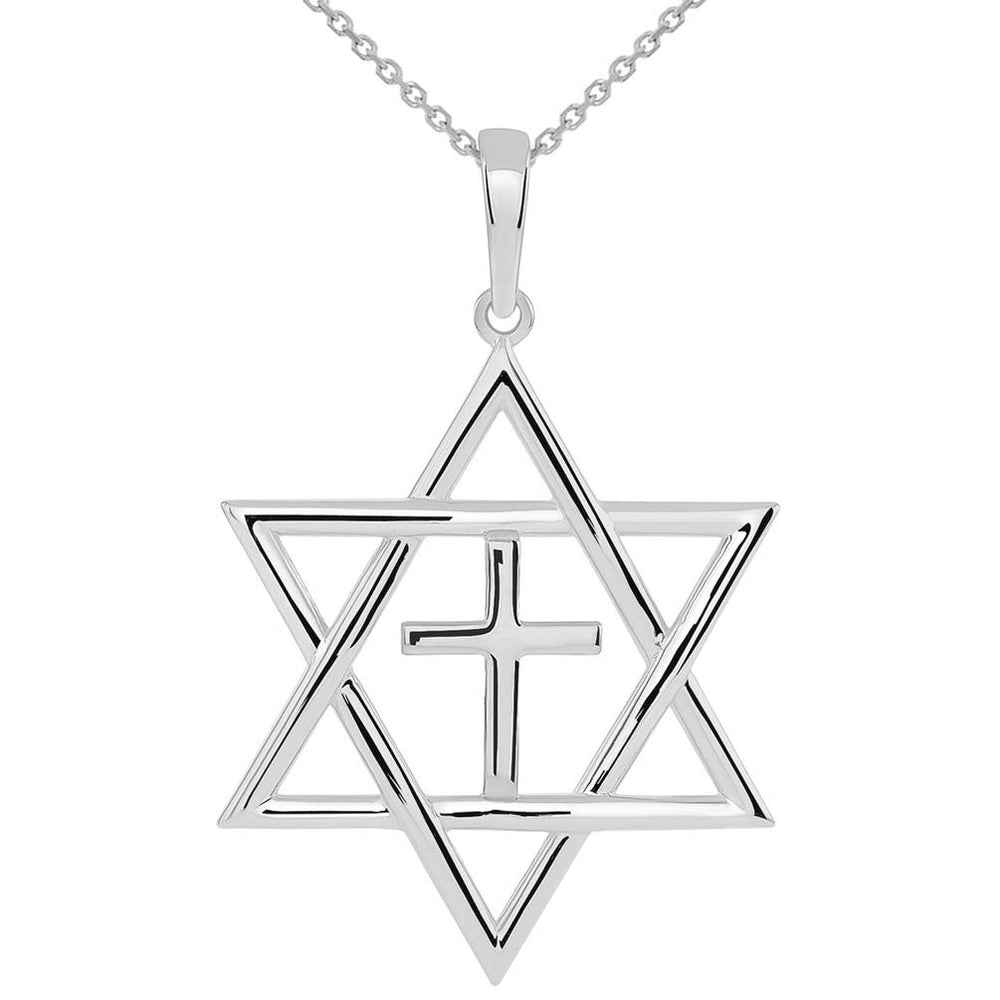 14k Yellow Gold Jewish Star of David with Religious Cross Judeo