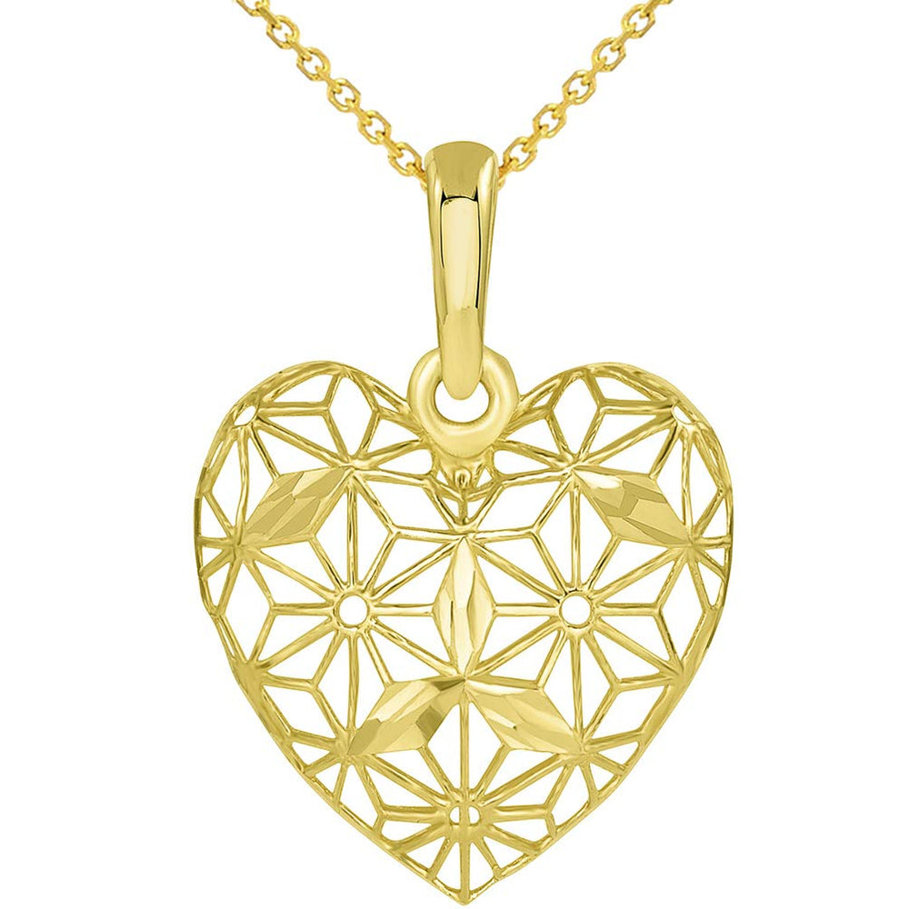 Textured 14K Yellow Gold Puffed Filigree Heart Pendant | Jewelry