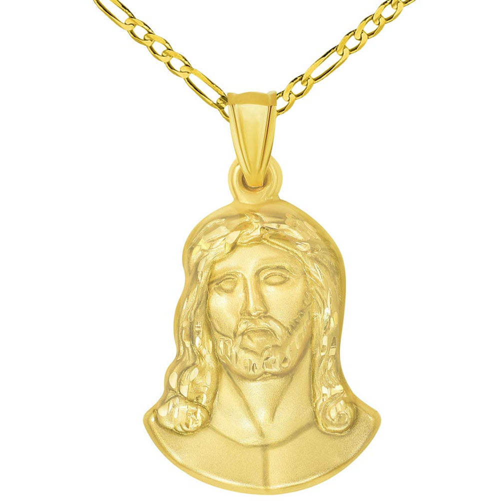 14K Yellow Gold Face of Jesus Christ Pendant Necklace | Jewelry