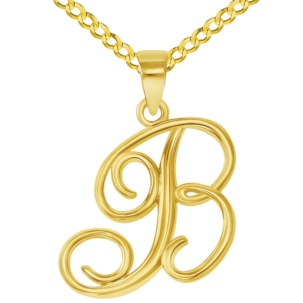  14K Yellow Gold Letter V Initial Cursive DC Pendant