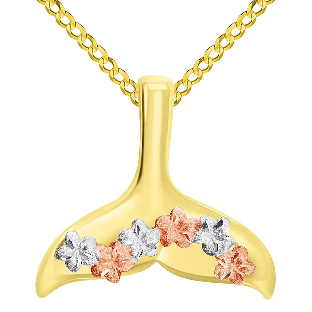 Solid 14K Gold Cherry Blossom Charm Necklace 18 Inch