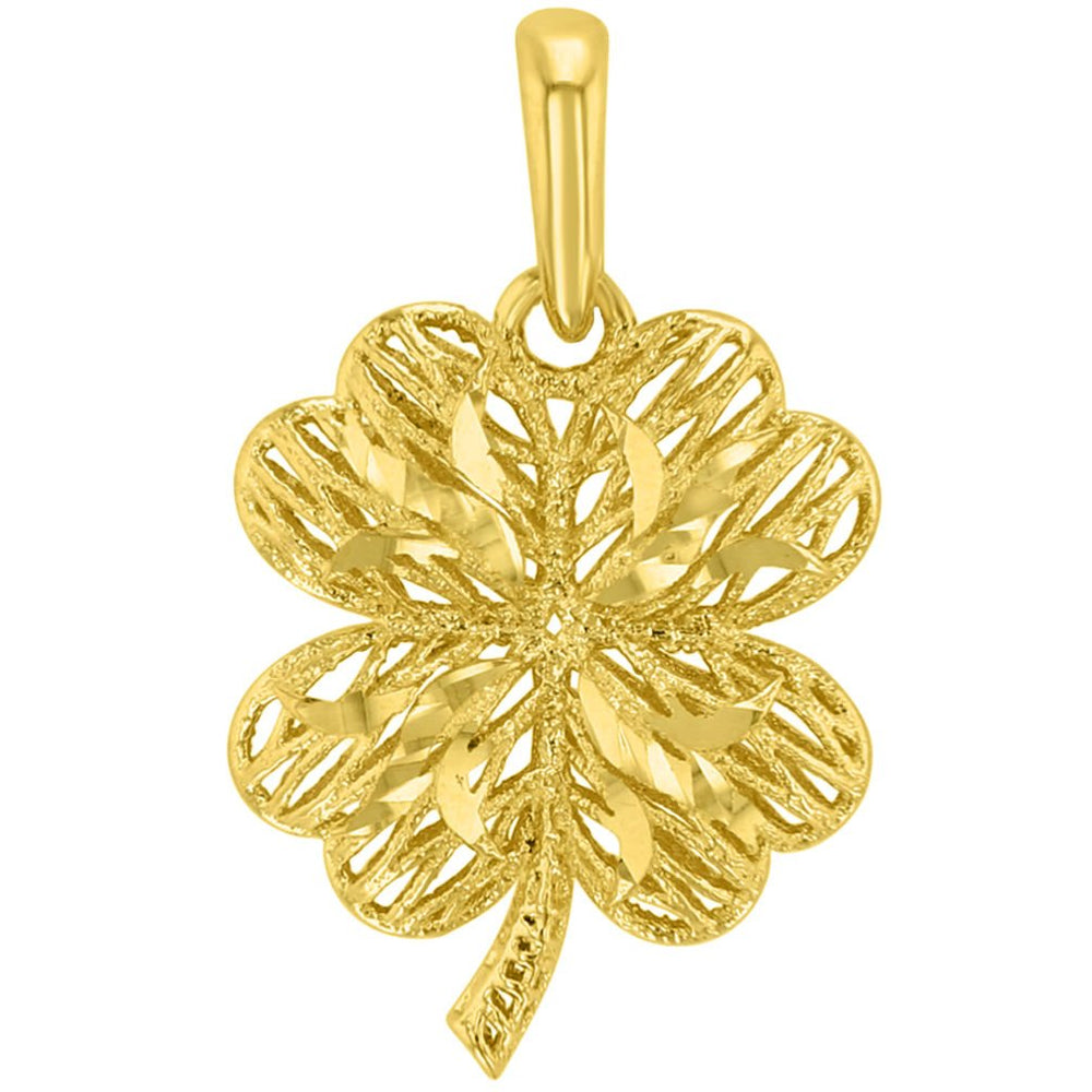 14K Tri-Color Gold Dangling Three Heart Shaped Clover Key Necklace with Lobster Claw Clasp
