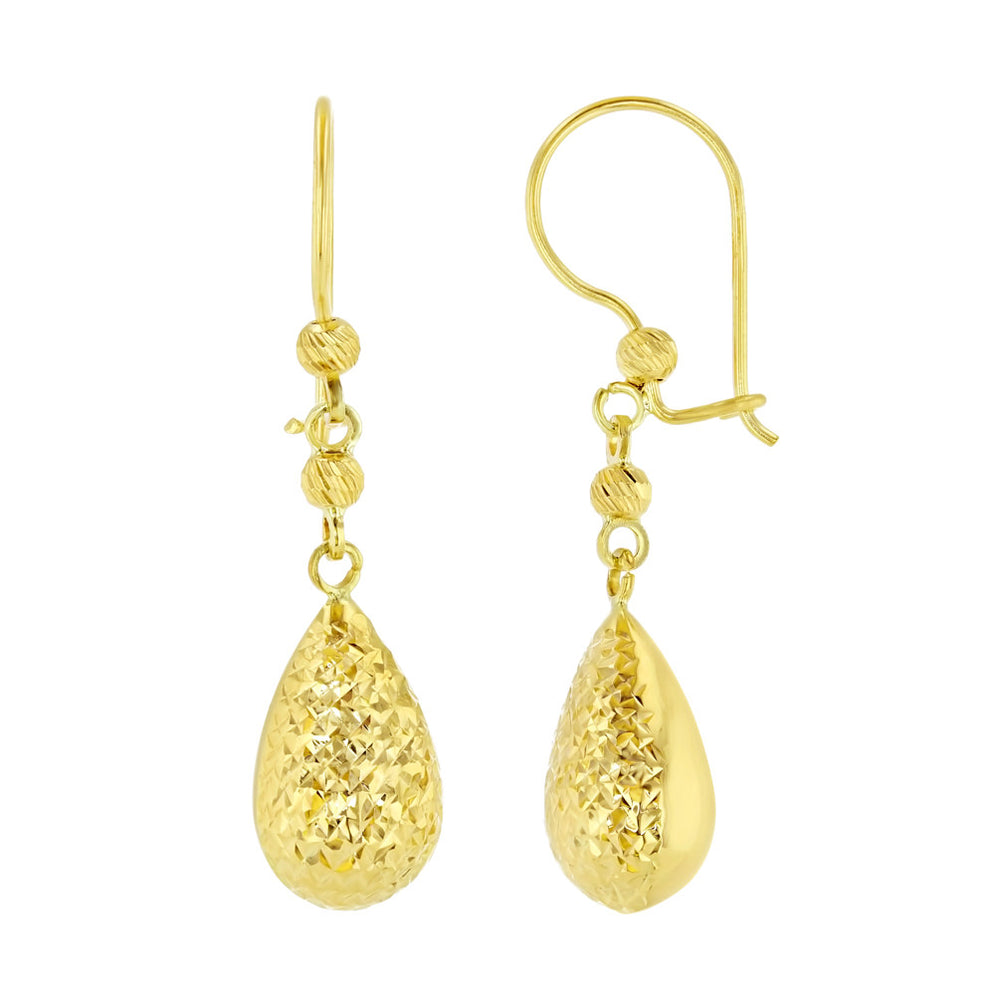 Solid 14k Yellow Gold Dangling 3D Fish Hook Dangle Earrings with
