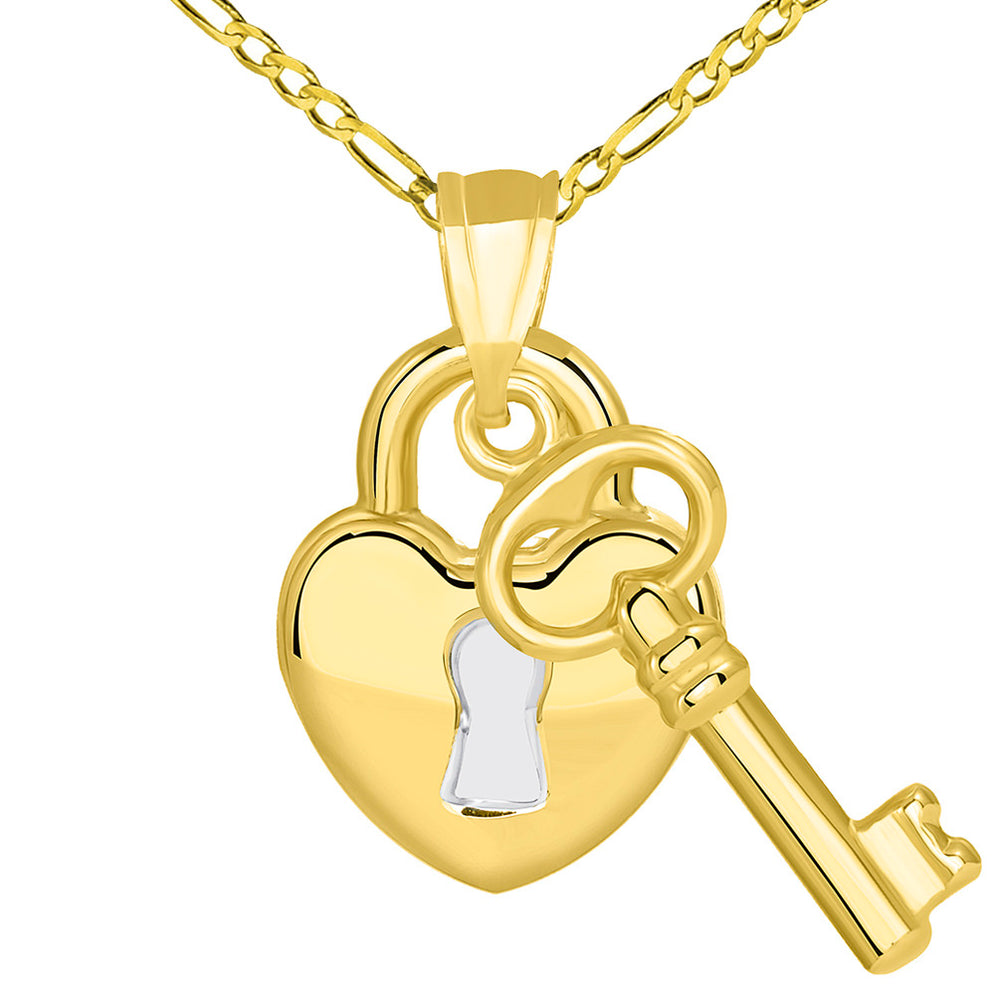 14k Gold Heart Cut Out Lock Pendant with 18'' Chain 