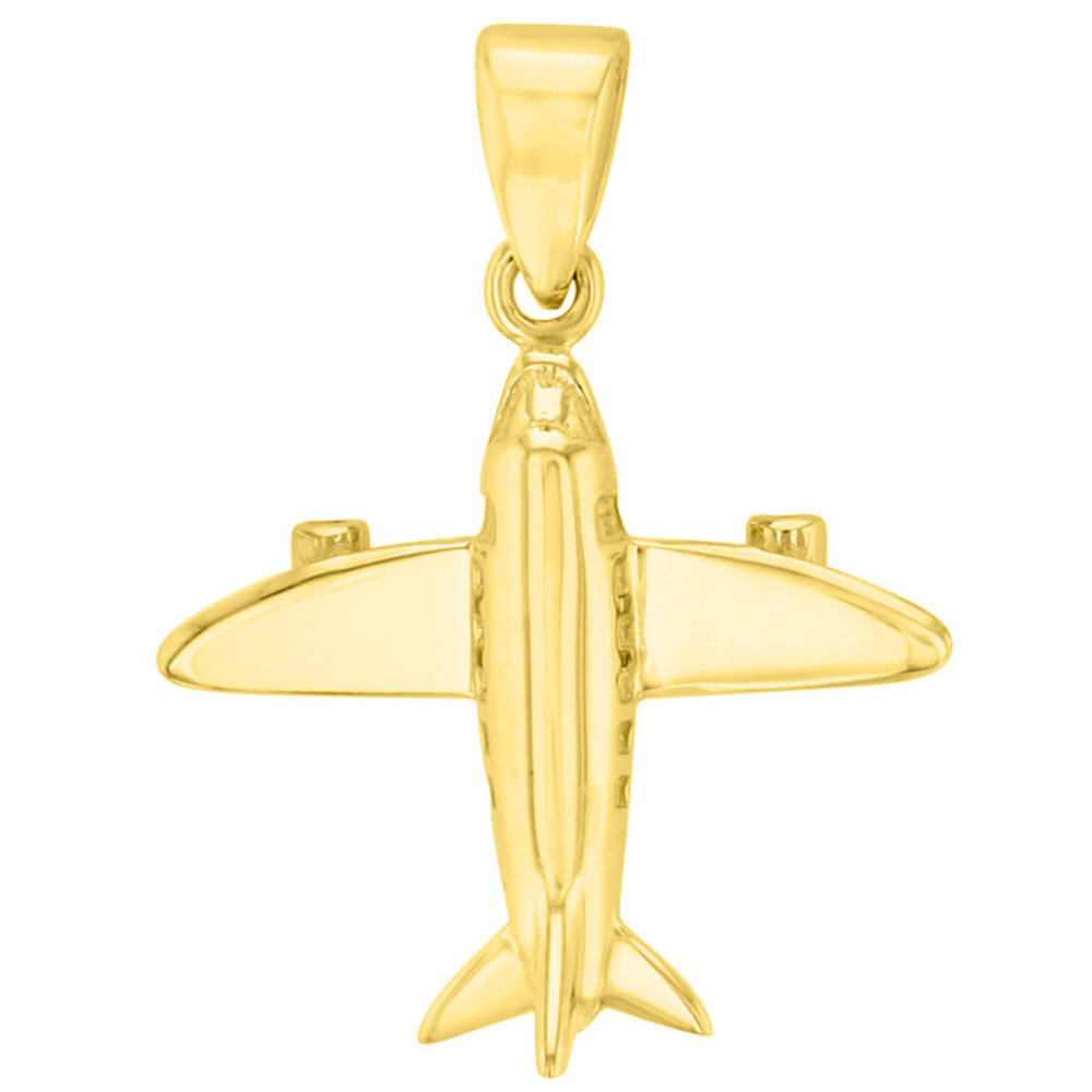 14K Yellow Gold 3D Vertical Airplane Jet Aircraft Pendant Necklace