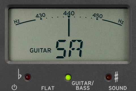 A needle-style meter with large high-visibility note name and string name