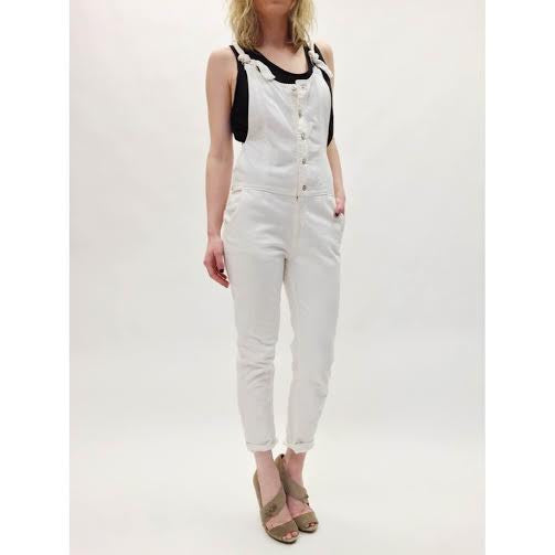 zara white denim jumpsuit