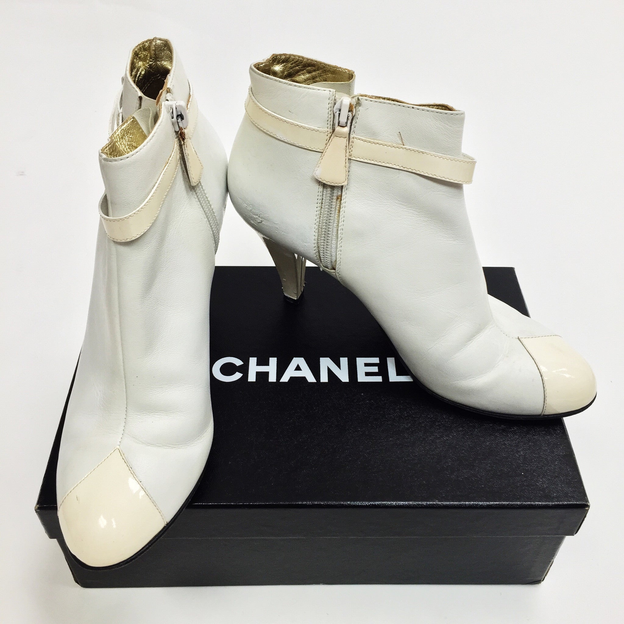 chanel white booties