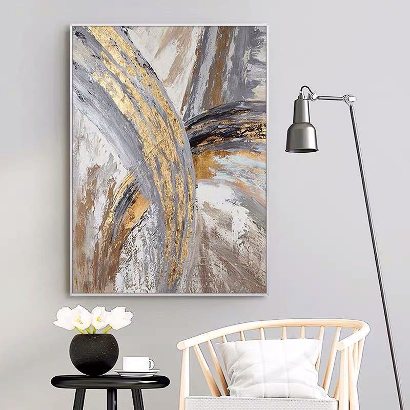 100% Hand Painted Abstract Oil Painting Wall Art Gold Foil Picture Modern On Canvas Minimalist Home Decor For Living Room No Frame