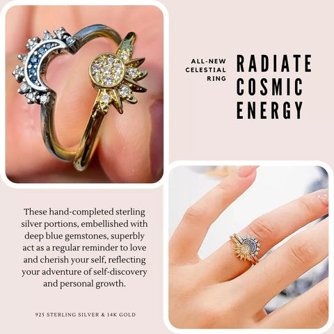 Celestial Sparkling Sun and Moon Ring Set