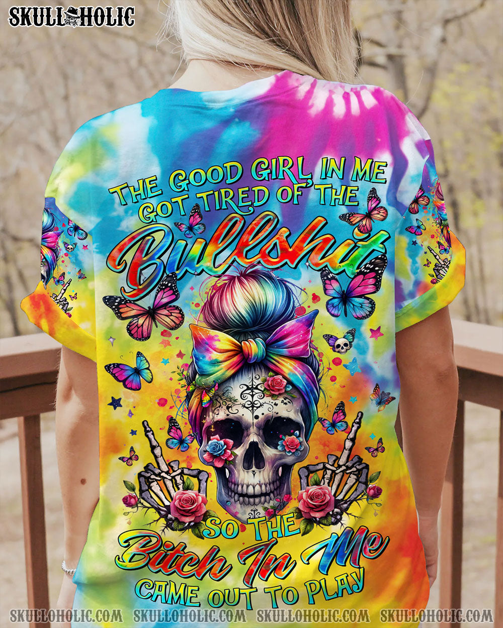 THE GOOD GIRL IN ME MESSY BUN SKULL ALL OVER PRINT - TLTR0507243