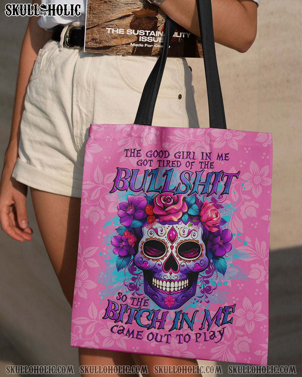 THE GOOD GIRL IN ME SUGAR SKULL TOTE BAG - TLNO2410233