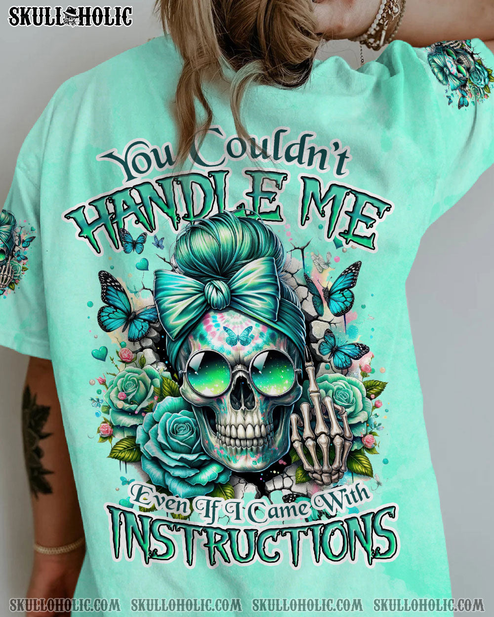 YOU COULDN'T HANDLE ME MESSY BUN SKULL ALL OVER PRINT - TYHI2406241