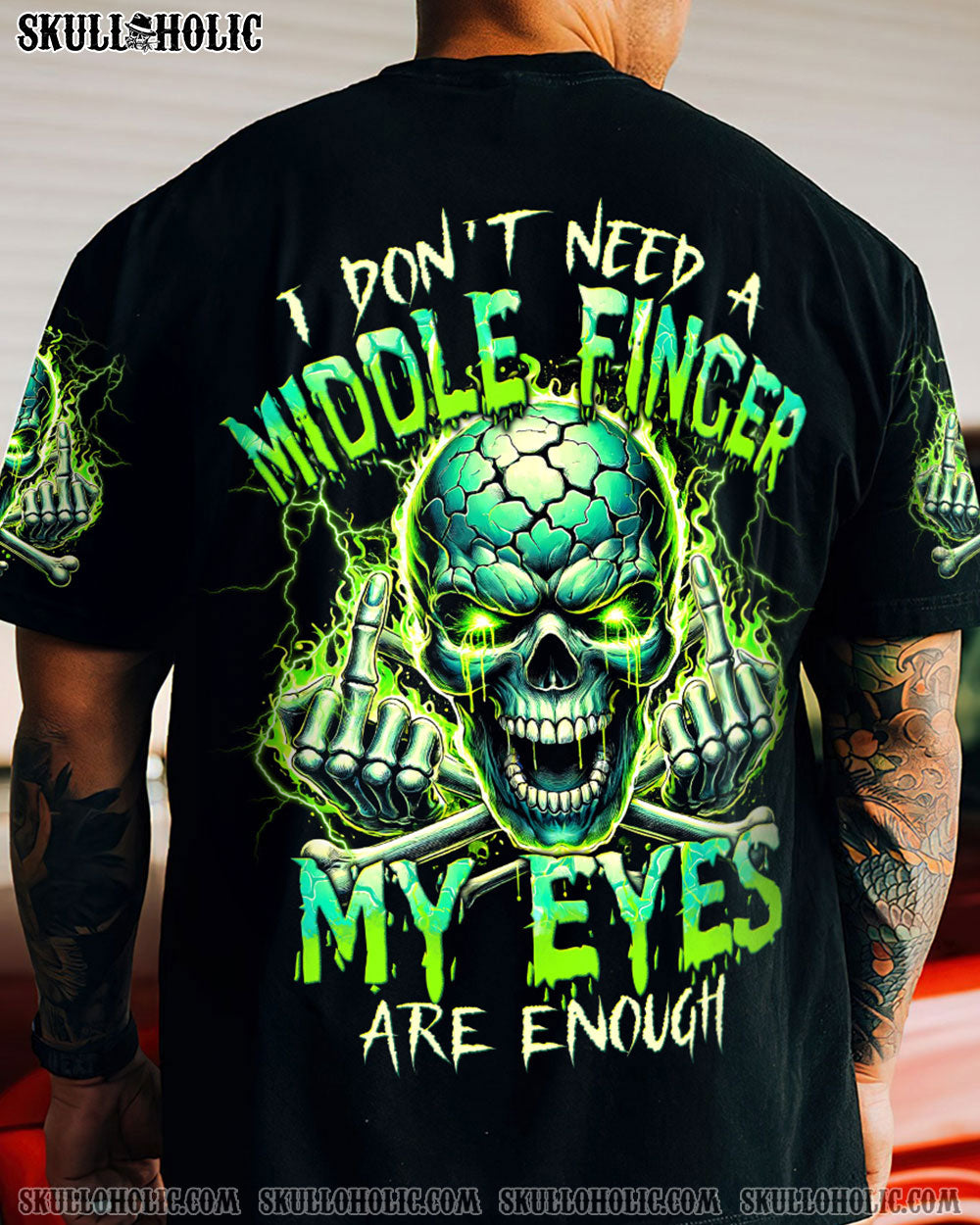 I DON'T NEED A MIDDLE FINGER SKULL ALL OVER PRINT - TYTM2806243