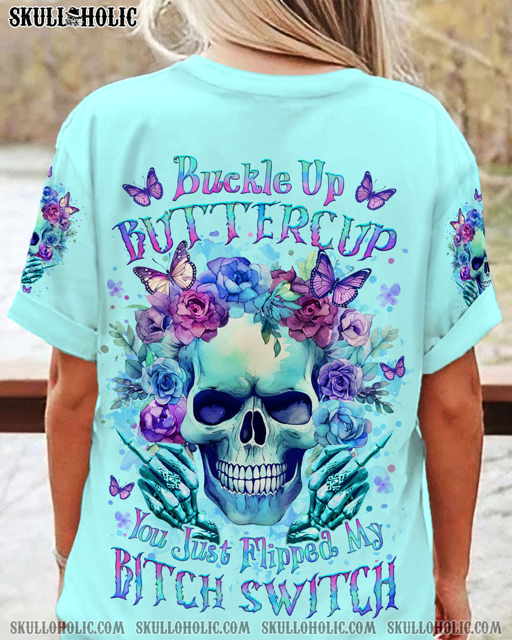 BUCKLE UP BUTTERCUP FLOWER SKULL ALL OVER PRINT - YHLT2812232