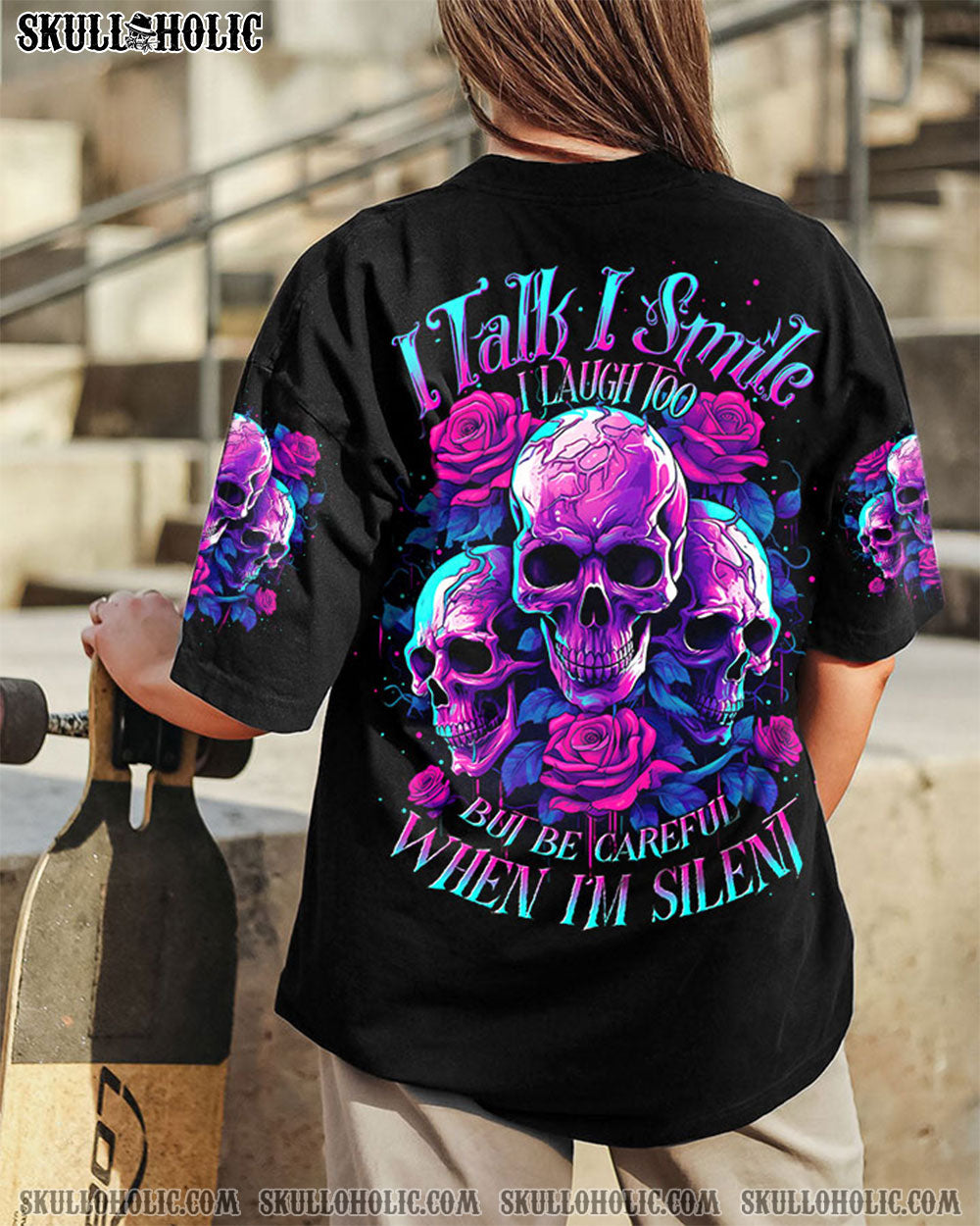 BE CAREFUL WHEN I'M SILENT ROSE SKULL ALL OVER PRINT - TLTW0407231