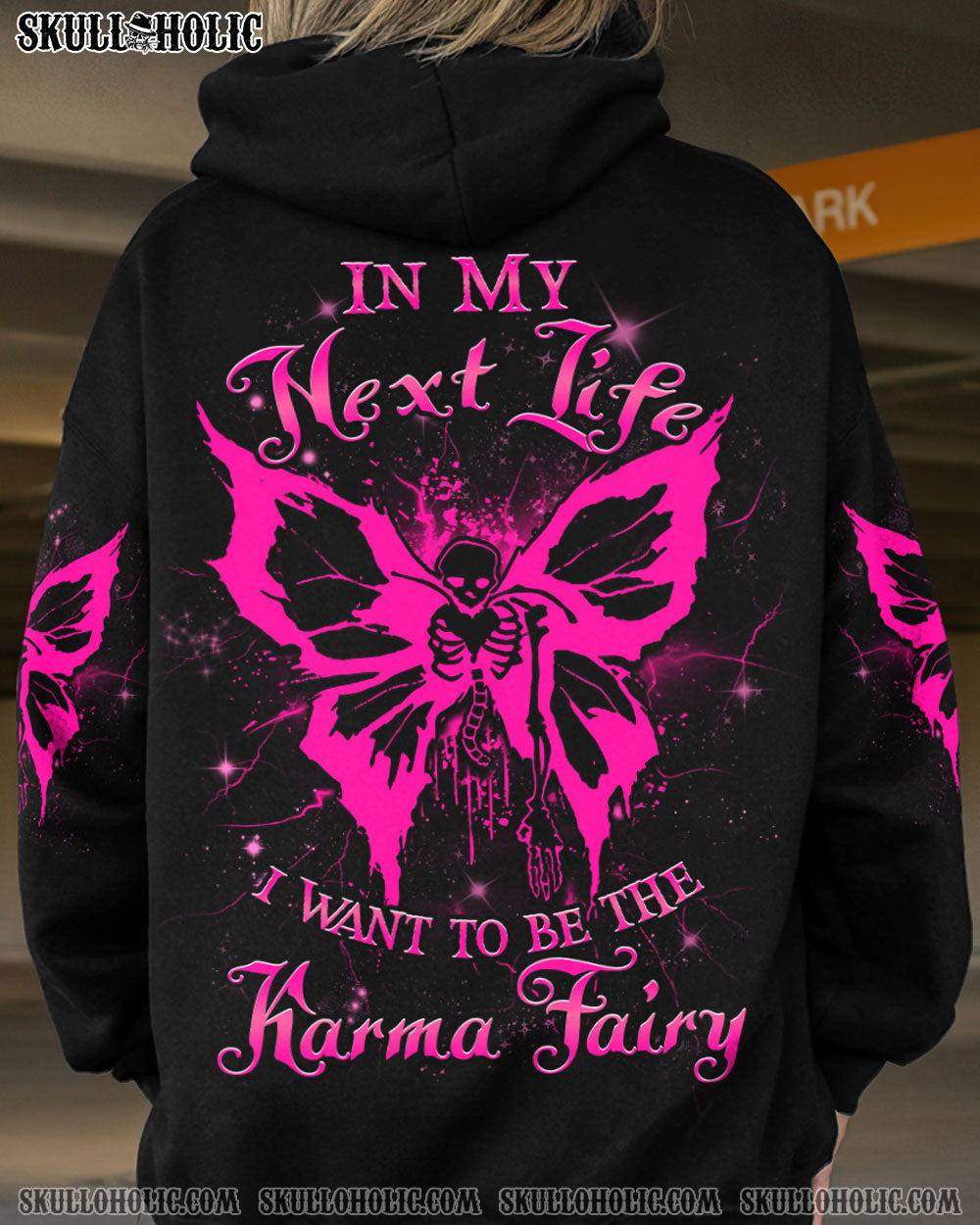 KARMA FAIRY PINK SKULL WINGS ALL OVER PRINT - YHDU1108235