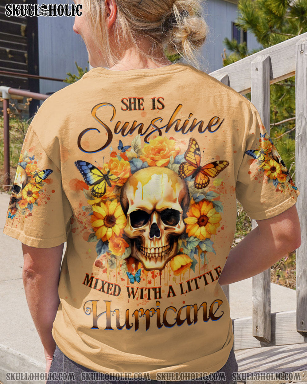 SHE IS SUNSHINE SUNFLOWER SKULL ALL OVER PRINT - YHHG1805232