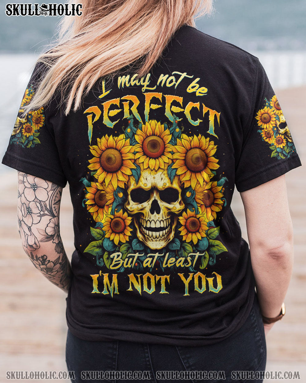 I MAY NOT BE PERFECT SUNFLOWER SKULL ALL OVER PRINT - TLTW3105231