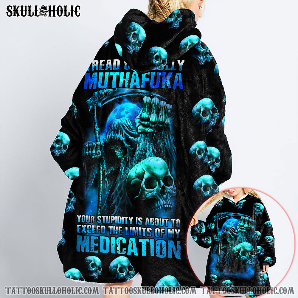 TREAD CAREFULLY SKULL SHERPA BLANKET HOODIE - LAHN1702222