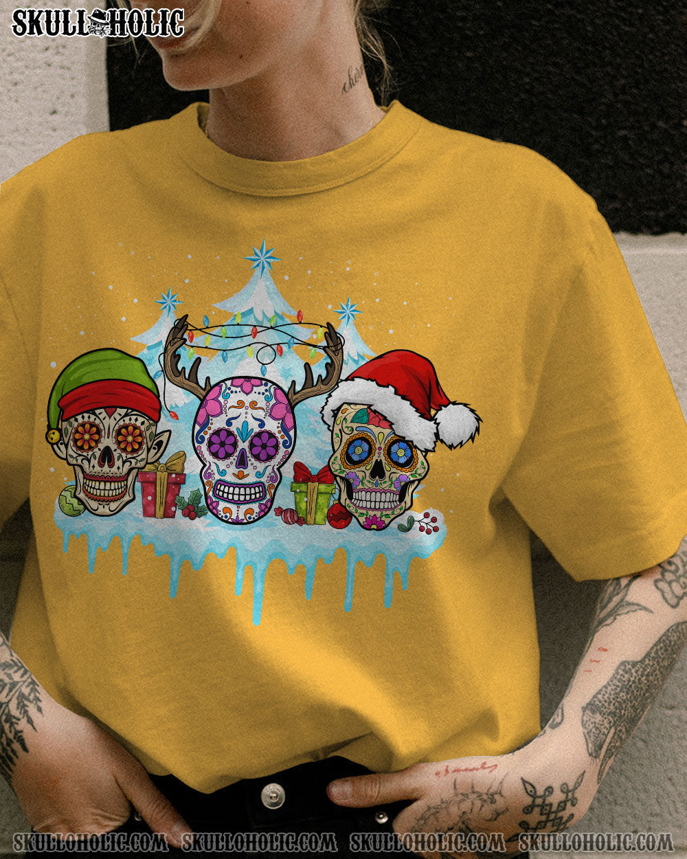 3 SUGAR SKULLS CHRISTMAS COTTON SHIRT - TLNO1909221