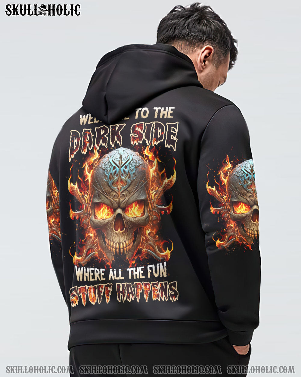 WELCOME TO THE DARK SIDE FIRE SKULL ALL OVER PRINT - YHHN1302235