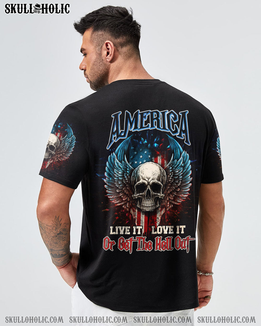 AMERICA LIVE IT LOVE IT OR GET THE HELL OUT SKULL WINGS ALL OVER PRINT - TLNZ0902232