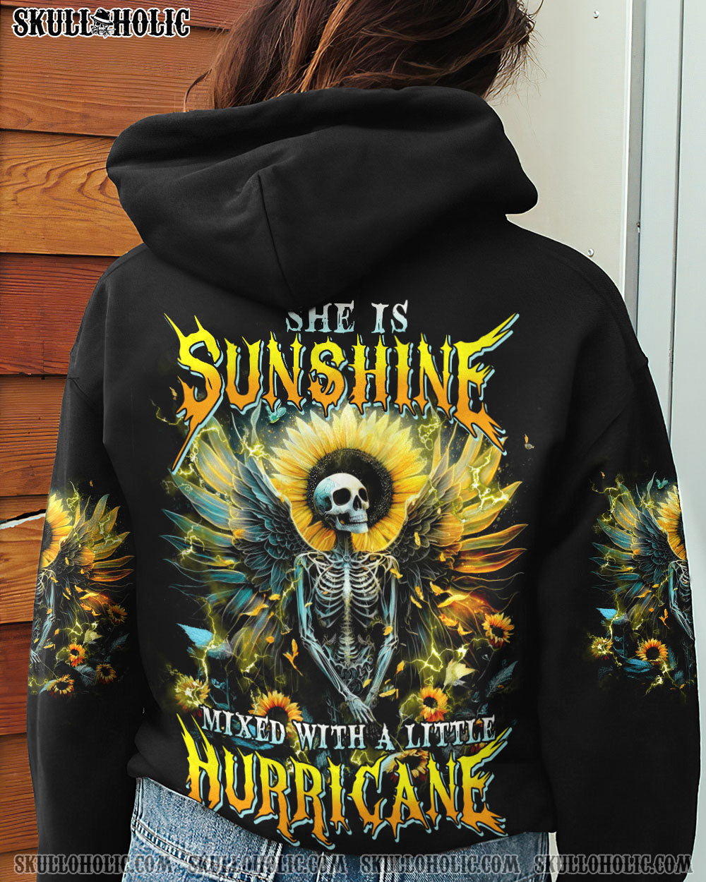 SHE IS SUNSHINE SKELETON WINGS SUNFLOWER ALL OVER PRINT - TLTM2102233