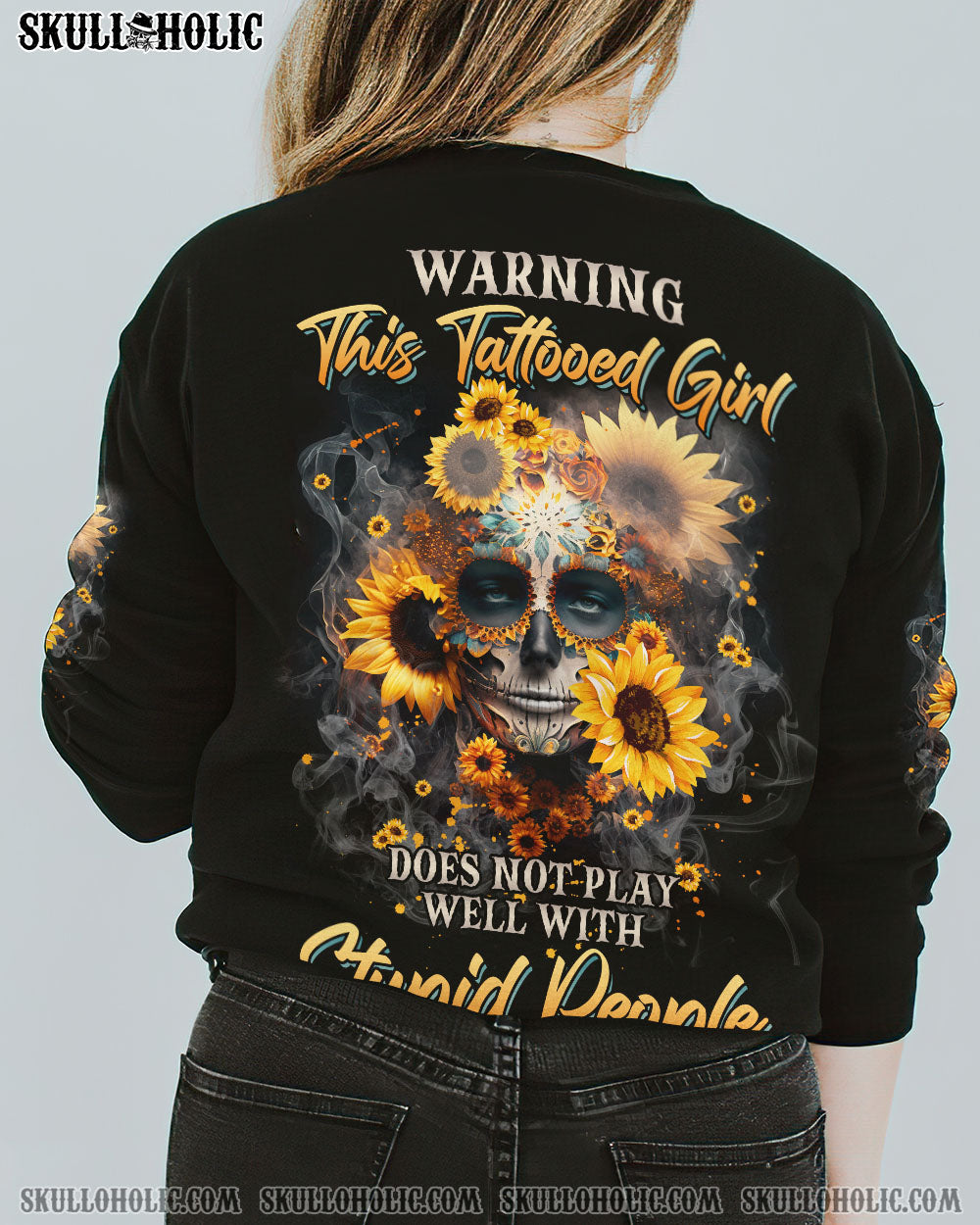 WARNING THIS TATTOOED GIRL SUNFLOWER SUGAR SKULL ALL OVER PRINT - TLNZ1602234