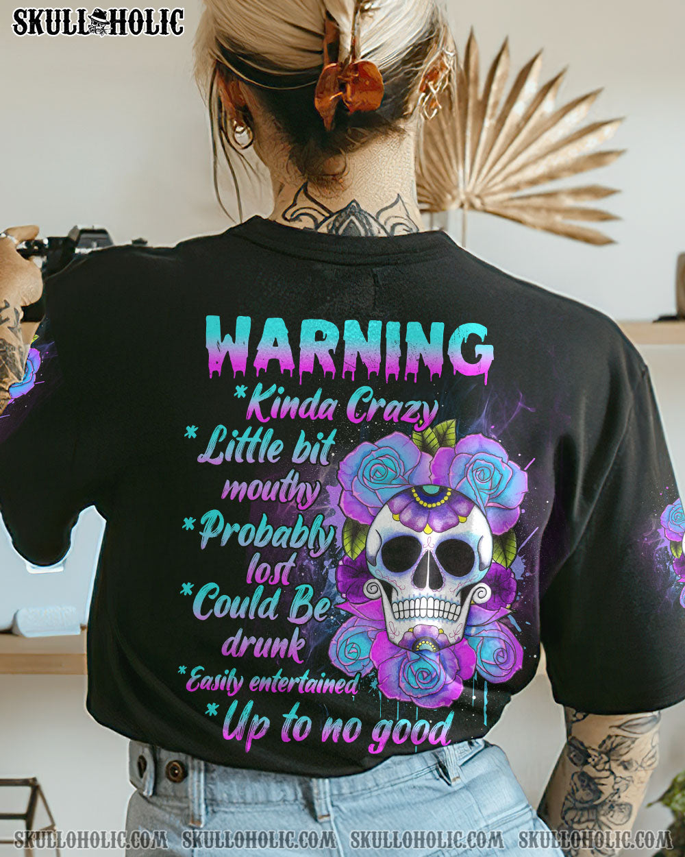 WARNING KINDA CRAZY SKULL ALL OVER PRINT - YHDU2303233