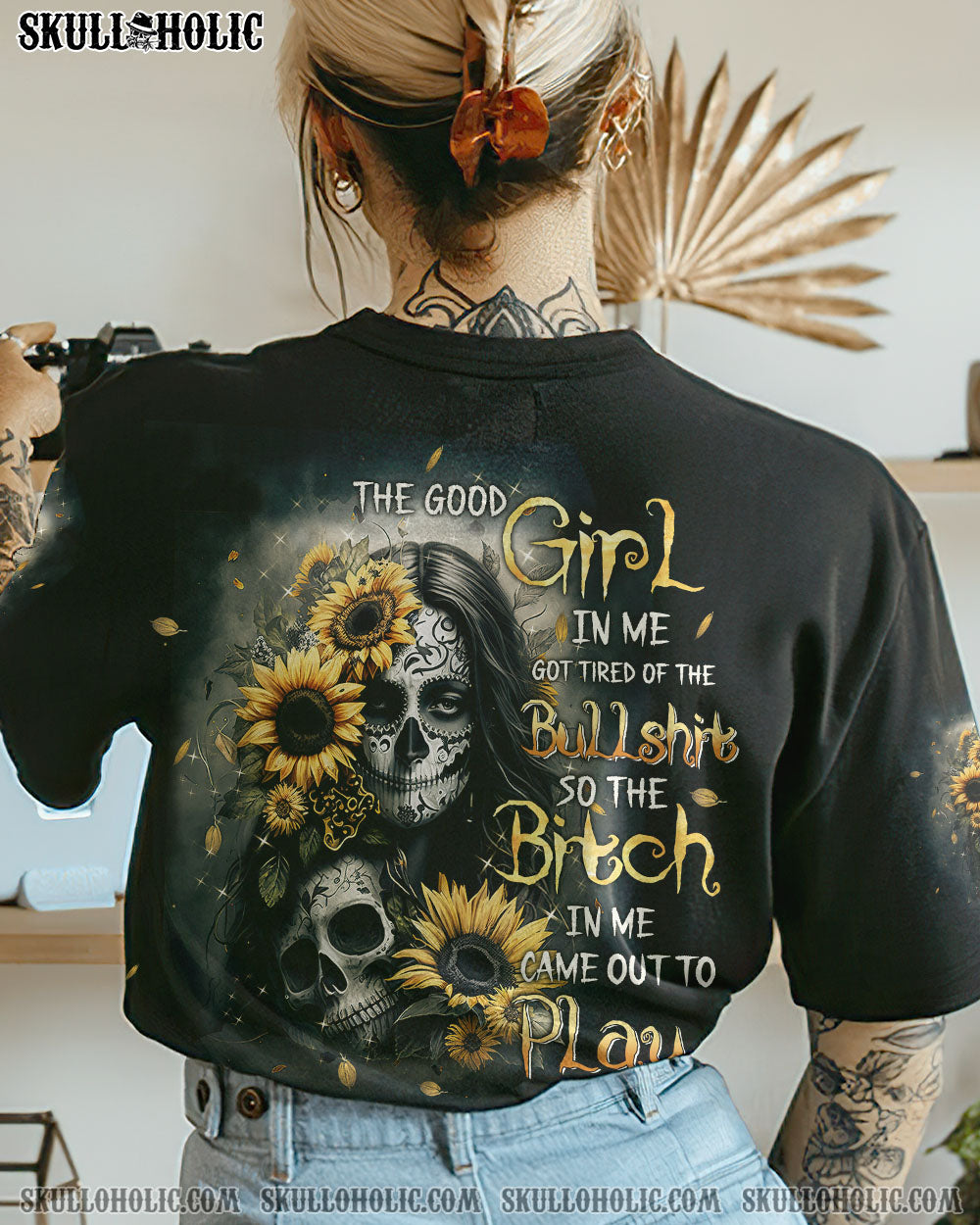 THE GOOD GIRL IN ME SUGAR SKULL SUNFLOWER ALL OVER PRINT - TLTW1402233