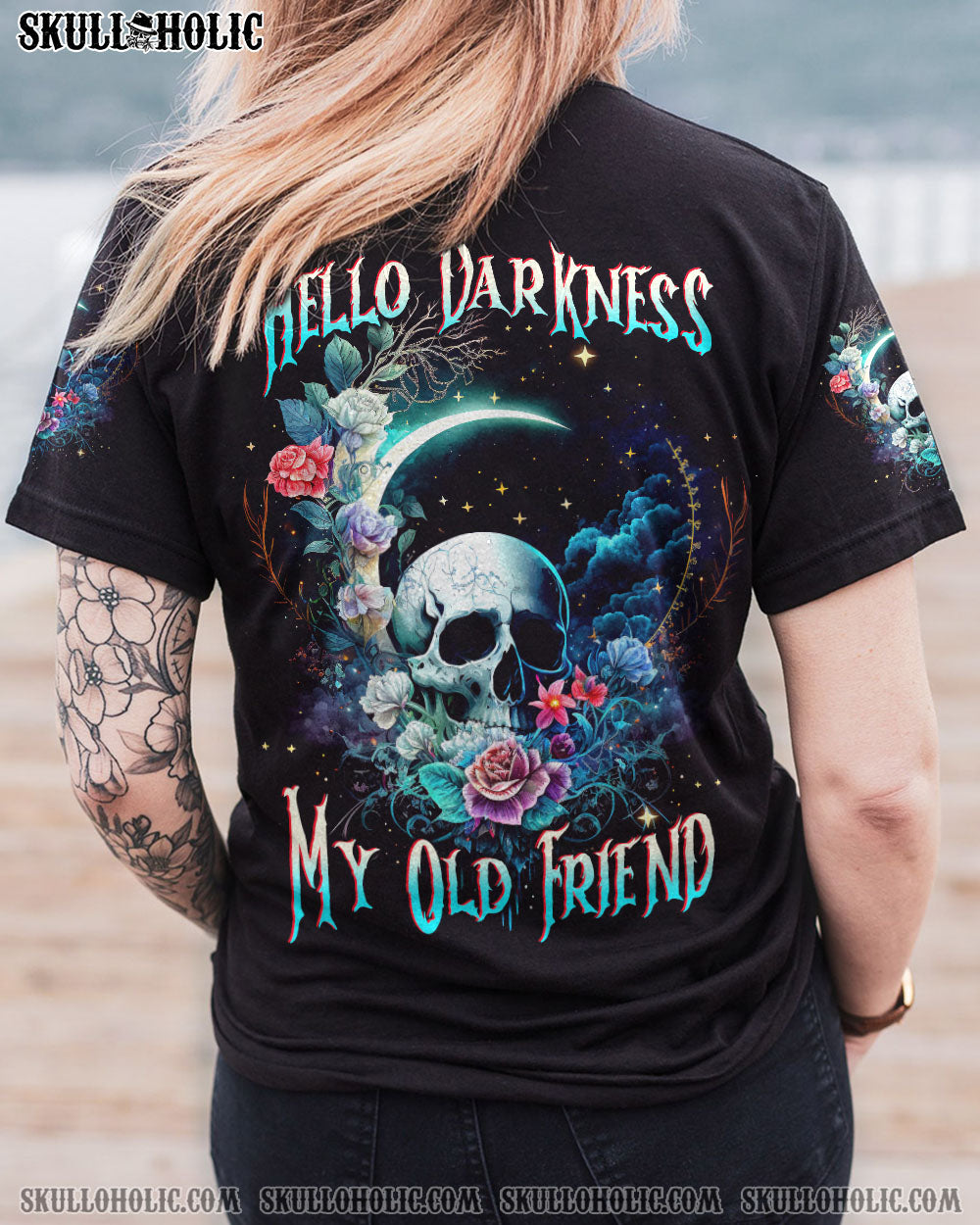 HELLO DARKNESS MY OLD FRIEND CRESCENT MOON SKULL ALL OVER PRINT - TLTW3003235