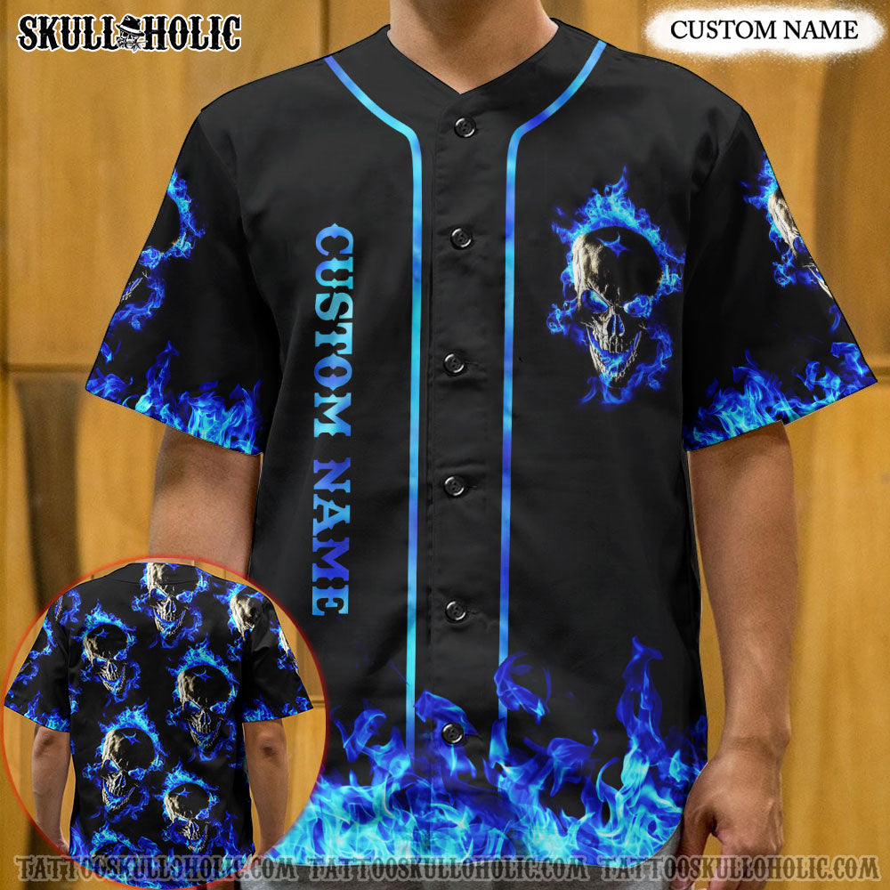 PERSONALIZED SKULL FIRE BASEBALL JERSEY - YHHN2806224