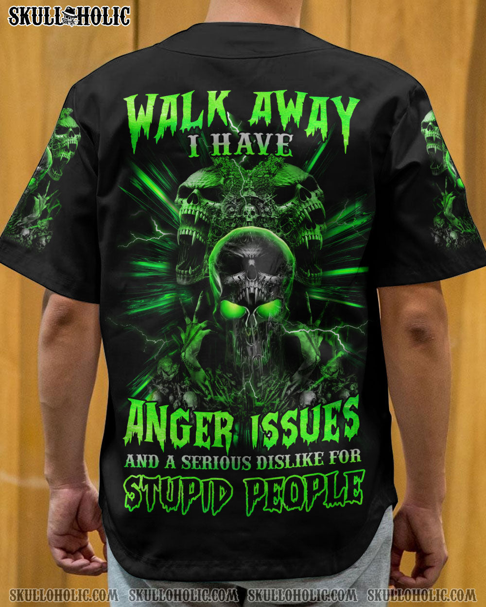 WALK AWAY I HAVE ANGER ISSUES SKULL BASEBALL JERSEY - YHHN2508224