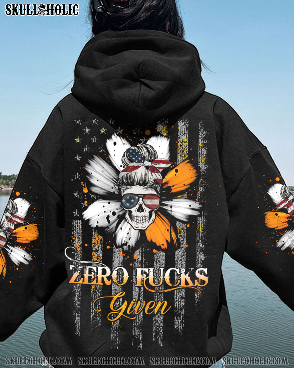 ZERO FCKS GIVEN DAISY SKULL ALL OVER PRINT - YHHG3103233