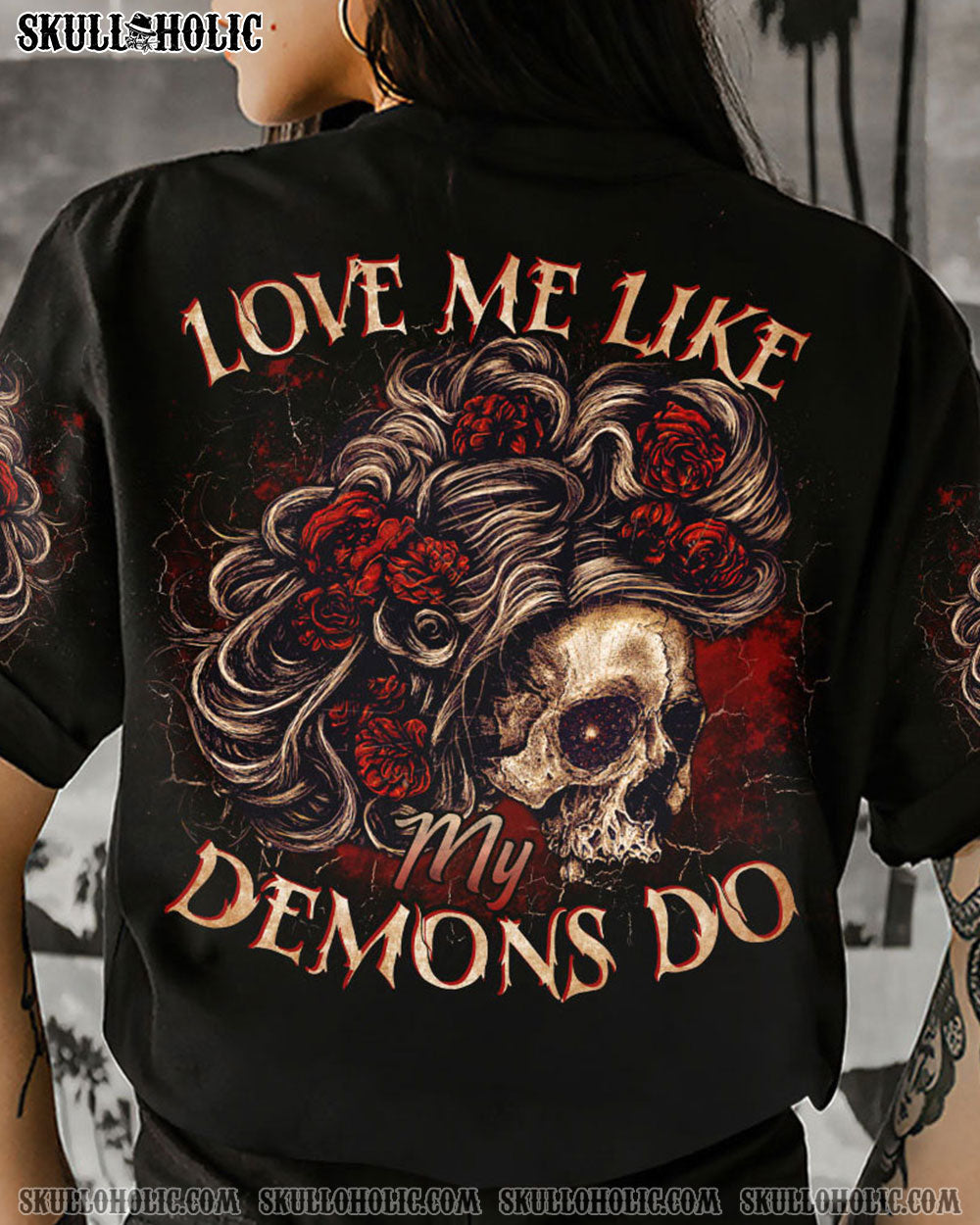 LOVE ME LIKE MY DEMONS DO SKULL LONG HAIR ALL OVER PRINT - TLTR1904232