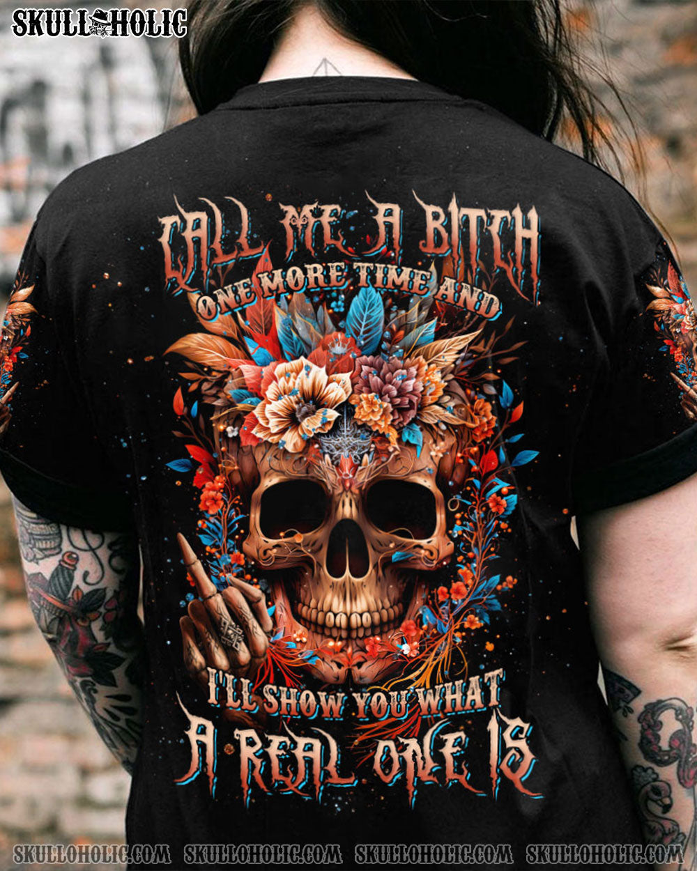 CALL ME A B ONE MORE TIME FLOWER SKULL ALL OVER PRINT - TLNT1704231