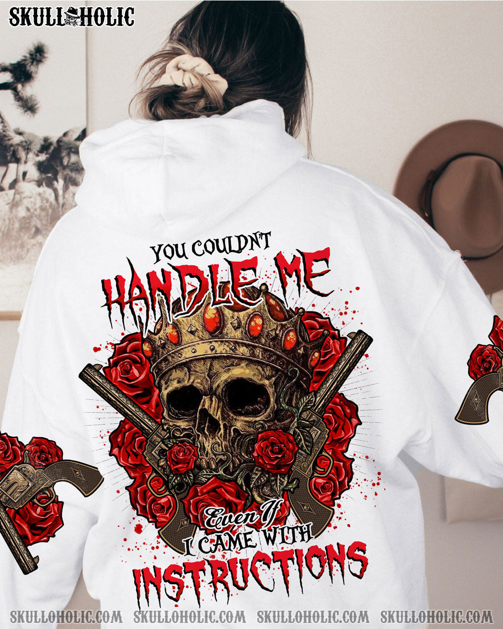 YOU COULDN'T HANDLE ME CROWN SKULL VINTAGE WHITE ALL OVER PRINT - TLNO0401233