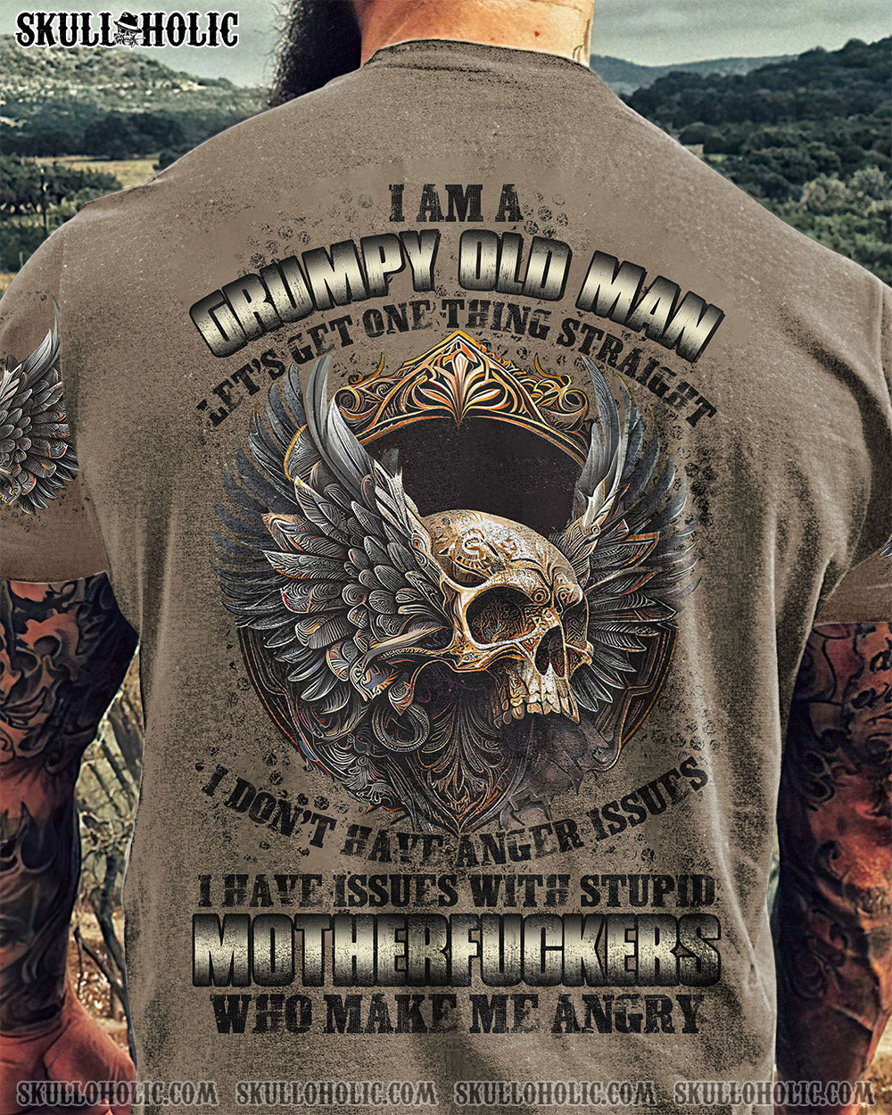 I AM A GRUMPY OLD MAN GOTHIC SKULL WINGS ALL OVER PRINT - TLTR0602231