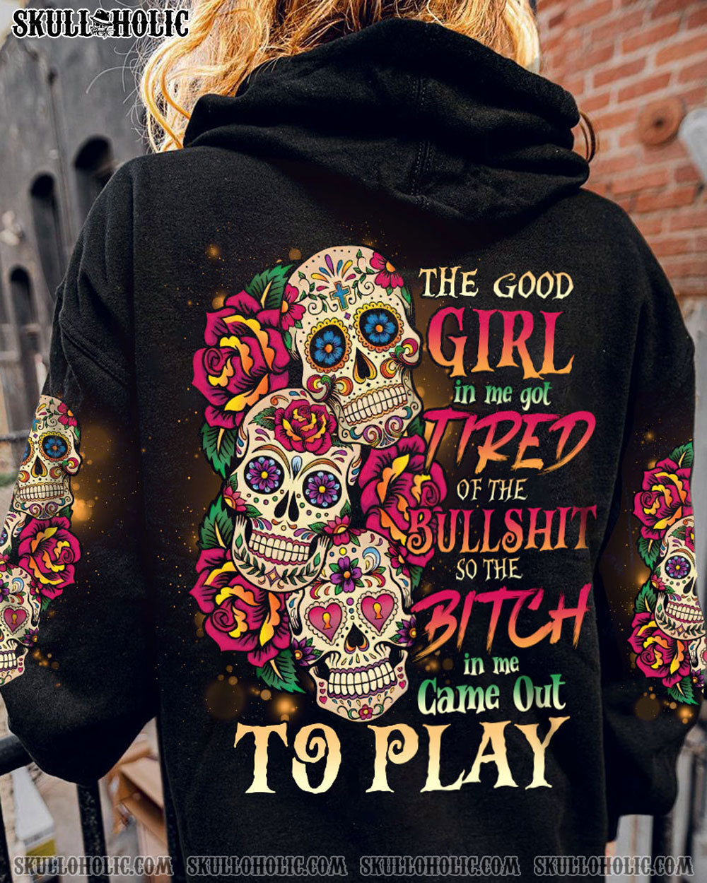 THE GOOD GIRL IN ME 3 SUGAR SKULLS ROSE ALL OVER PRINT - TLNO1211223