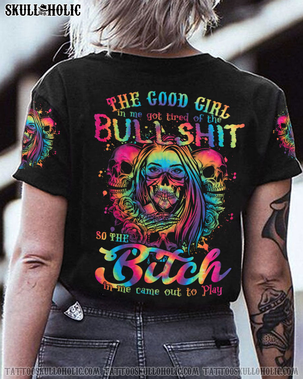 THE GOOD GIRL IN ME GOT TIRED OF SKULL TATTOO ALL OVER PRINT - YHTY0208225