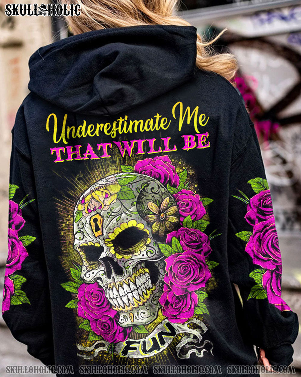 UNDERESTIMATE ME SKULL WITH ROSE ALL OVER PRINT - TLNZ0712222