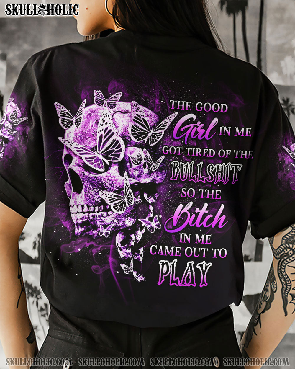 THE GOOD GIRL IN ME GOT TIRED SKULL ROSE ALL OVER PRINT - YHDU2703233