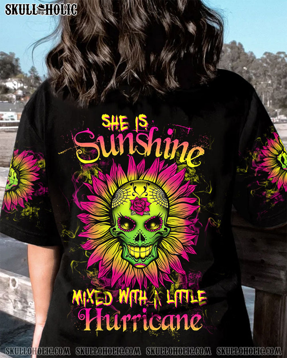 SHE IS SUNSHINE SUGAR SKULL SUNFLOWER ALL OVER PRINT - TLTW0601233